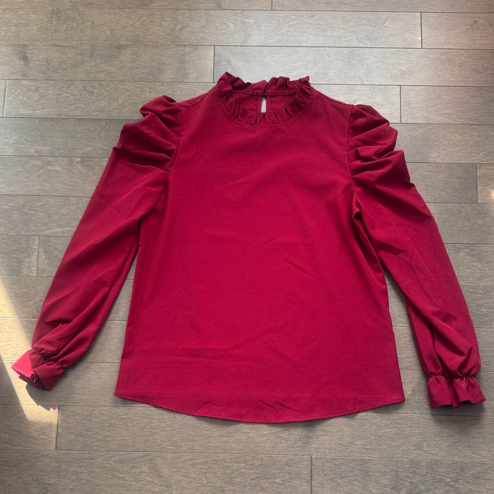 SHEIN Burgundy Ruffled Blouse